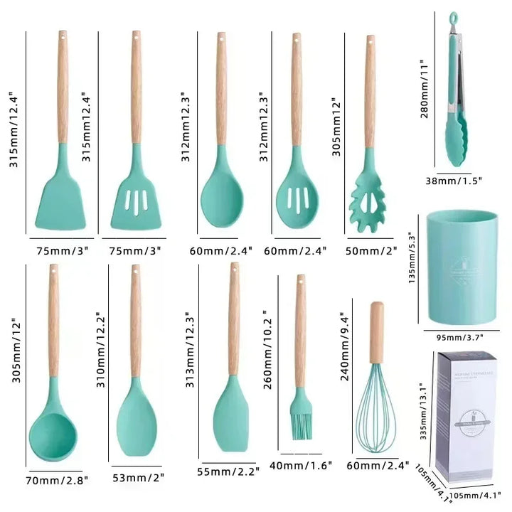 12Pcs Silicone Cooking Utensils