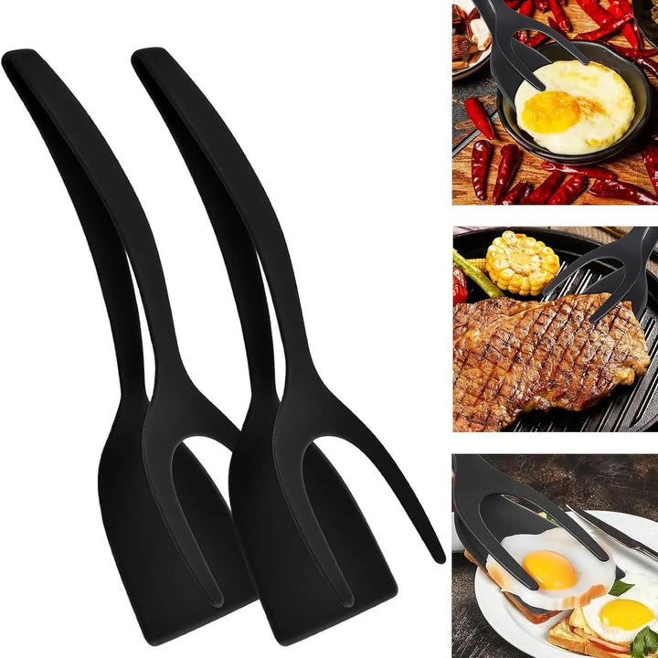 2 In 1 Nylon Grip Flip Tongs Egg Spatula
